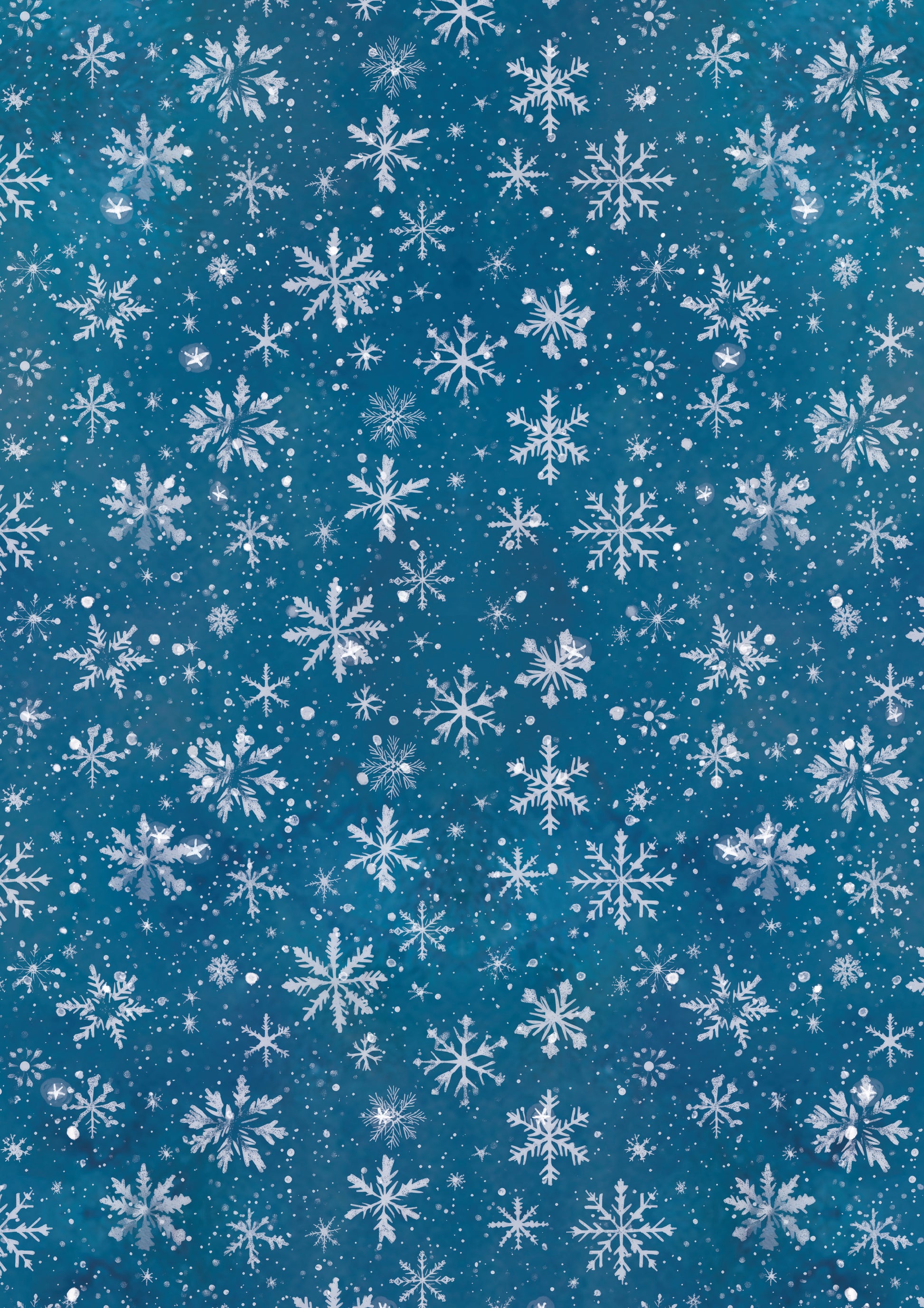 Pattern of white snowflakes on a blue background
