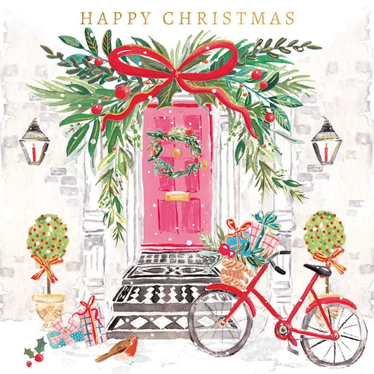 Pink door christmas card