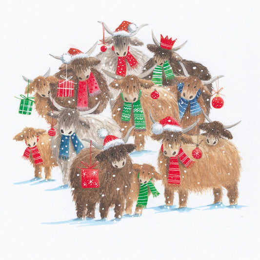 Festive highland cows